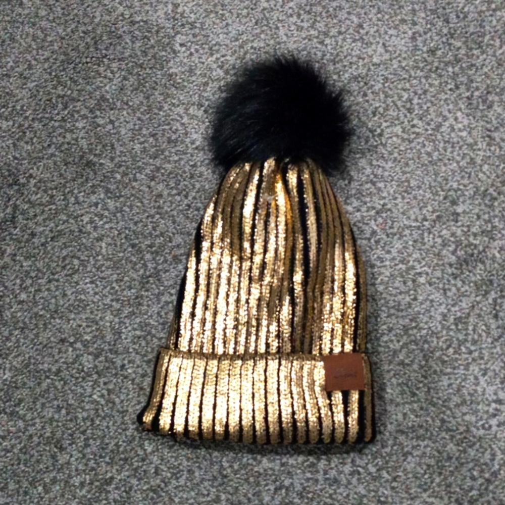 Metallic Gold and Black Woman's Winter Hat